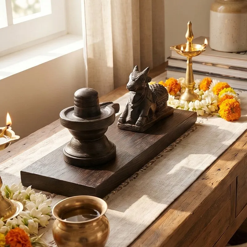 Nandi Shiva Lingam Wooden Idol media 3