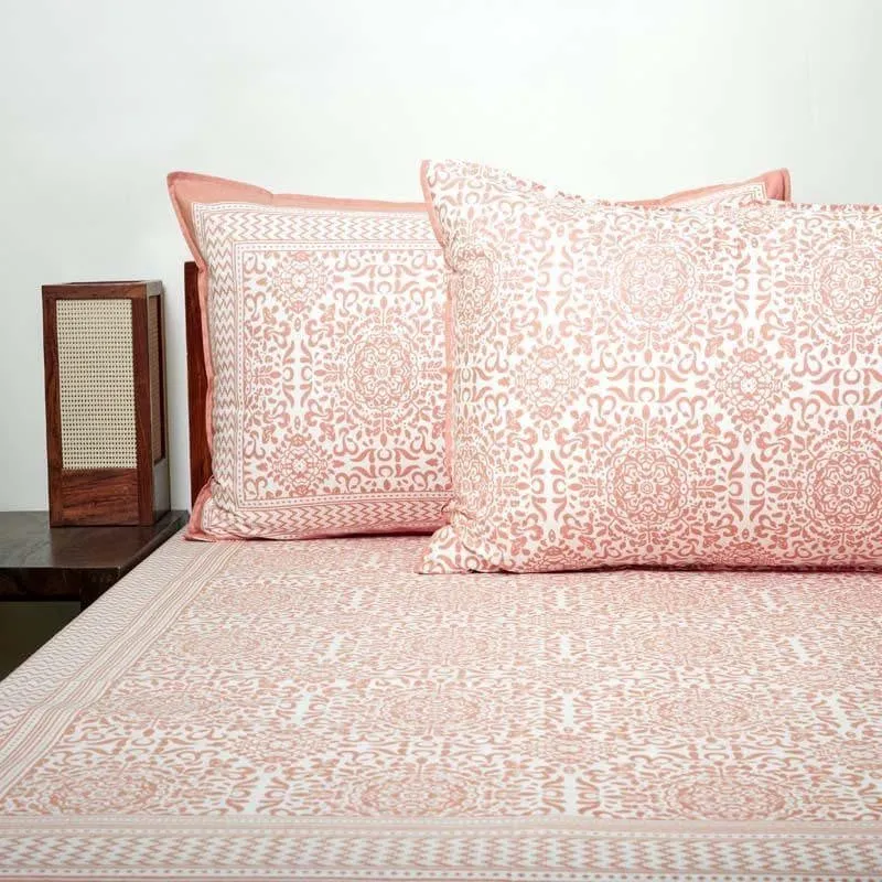 Anvi Ethnic Printed Cotton Bedsheet (Peach) - 120 TC media 4