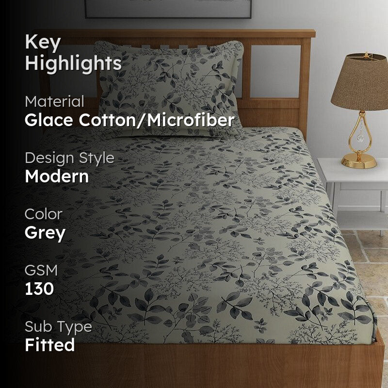Frezya Floral Microfiber Bedsheet (Grey) - 130 GSM media 2