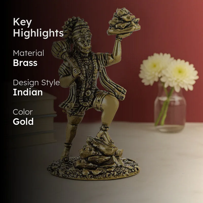Auspicious Hanuman Brass Idol - Gold media 2
