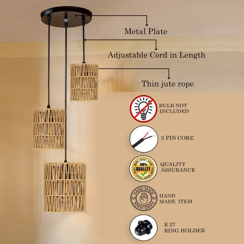 Lucentra Elegant Raffia Ceiling Lamp - Beige & Black media 6