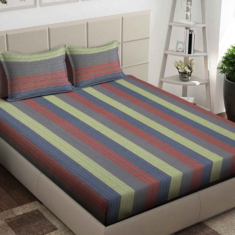 Uptown Stripes Geometric Bedsheet - 130 GSM