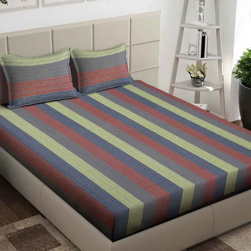 Uptown Stripes Geometric Bedsheet - 130 GSM media 1