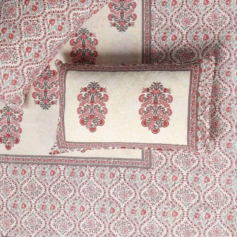 Pink Zinnia Cotton Bedsheet - 144 TC media 5