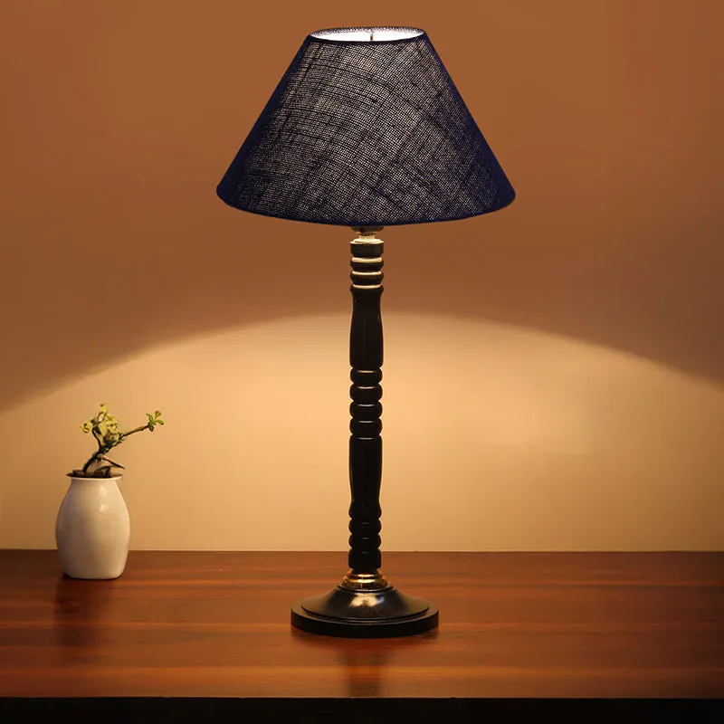 Loft Gleam Table Lamp With Carved Wooden Base - Blue,Black media 2