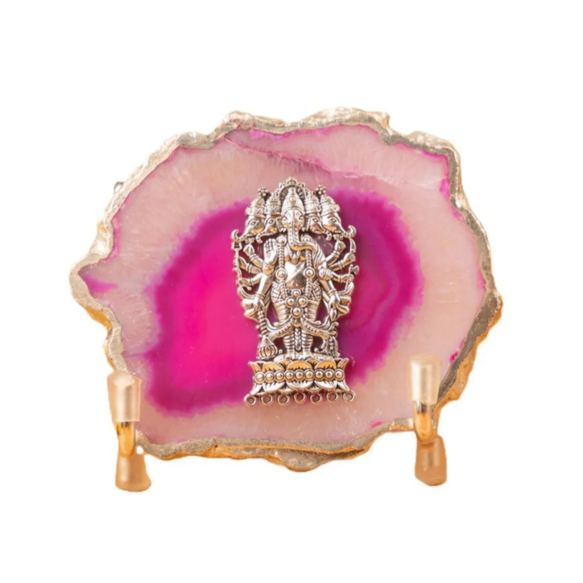 Front view of the pink agate Ganesha showpiece on a white background.