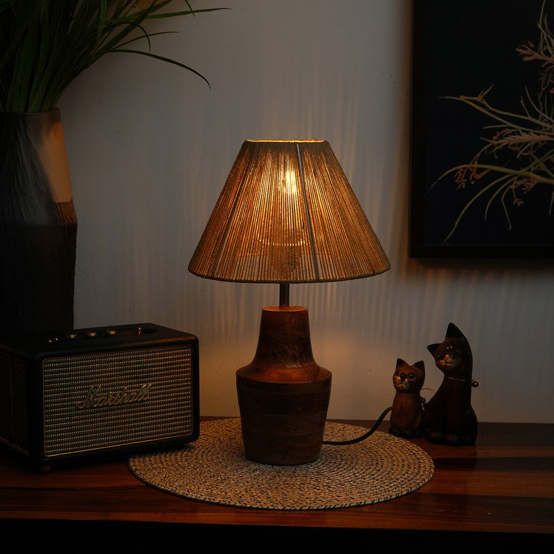 Emberveil Cotton Table Lamp Wooden Base - Beige