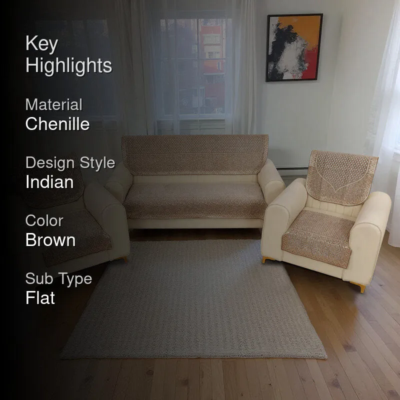 Petite Leaves Chenille Sofa Cover - Light Brown media 2