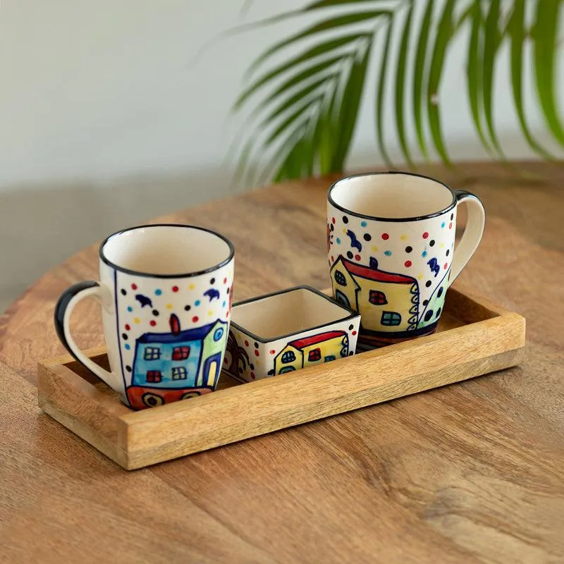 Coastal Cottage Handpainted Ceramic High Tea Set (270 ML & 80 ML) - Four Piece Set media 1