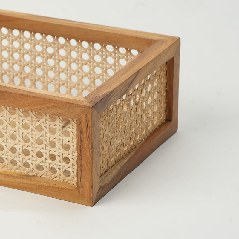 WickerSort Mesh Wood Storage Basket - Beige & Brown media 4