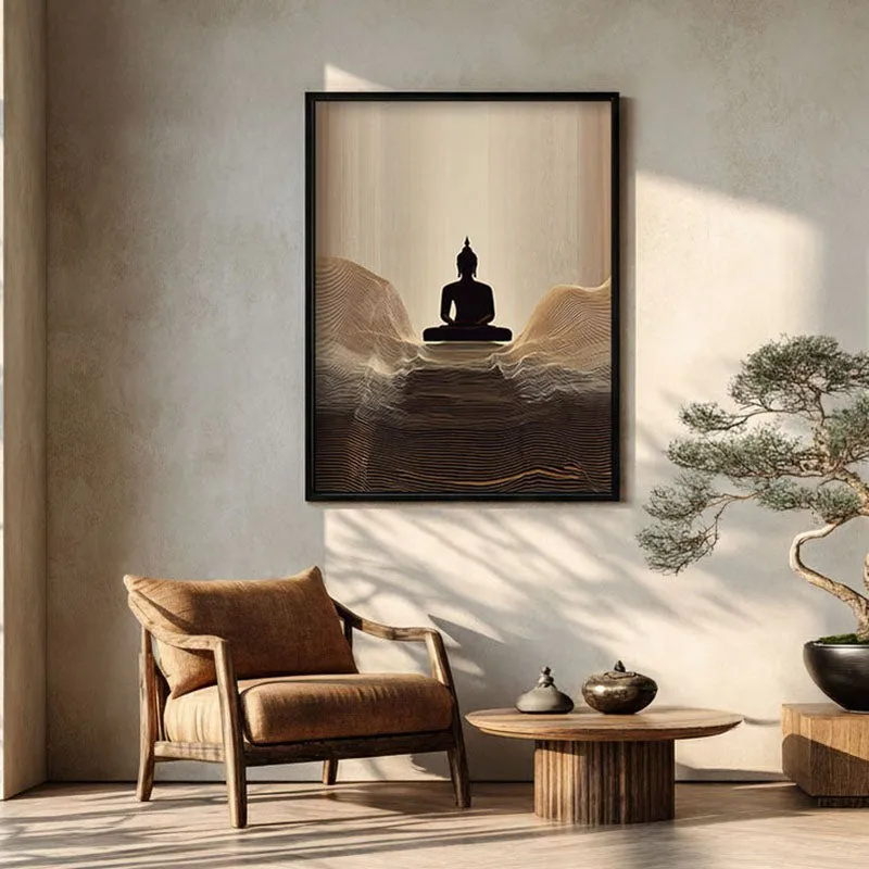 Sacred Stillness Buddha Archival Paper Wall Painting With Black Frame media 1
