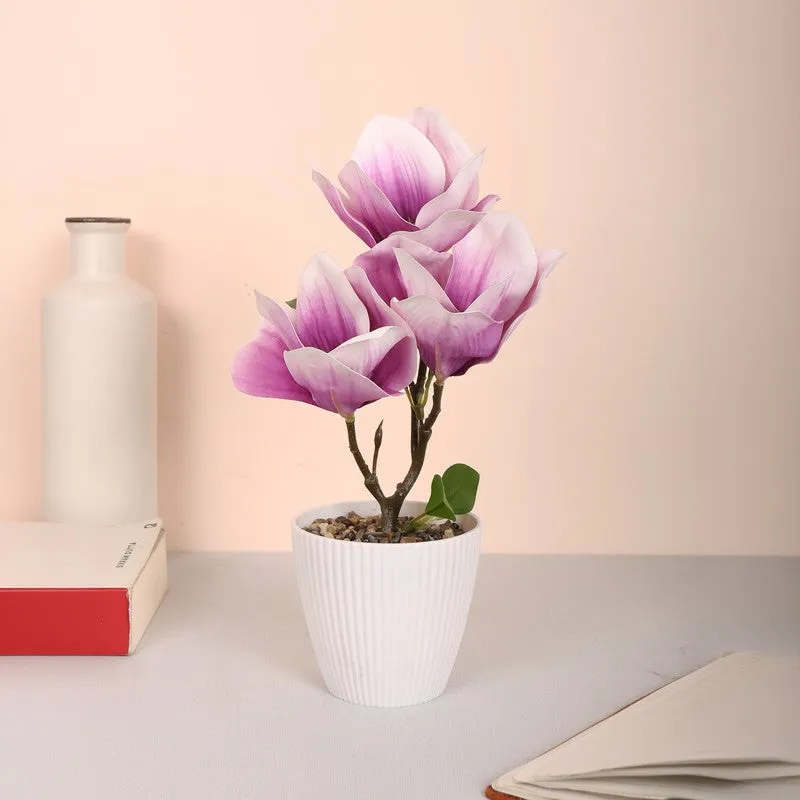 Magnolia Artificial Flower Plant With Black Plastic Pot - Lilac media 1