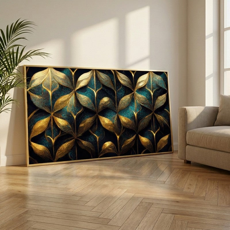 Golden Foliage Canvas Wall Painting With Frame