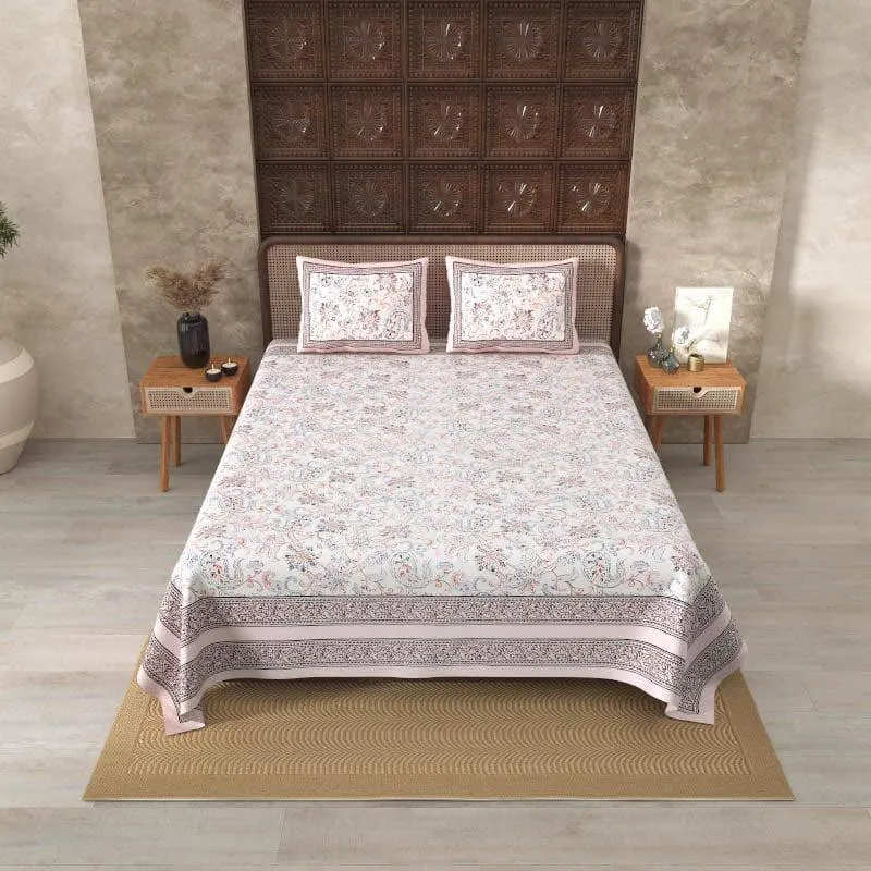 Aari Floral Cotton Bedsheet (Pink) - 130 TC media 1