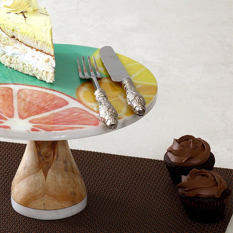 Citrus Wave Printed Marble & Wood Cake Stand image 3