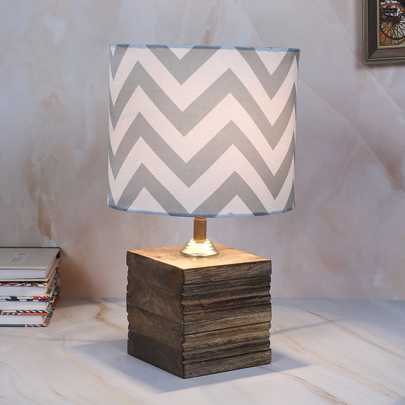 Chevron Light Cube Printed Mango Wood Table Lamp - Grey,White