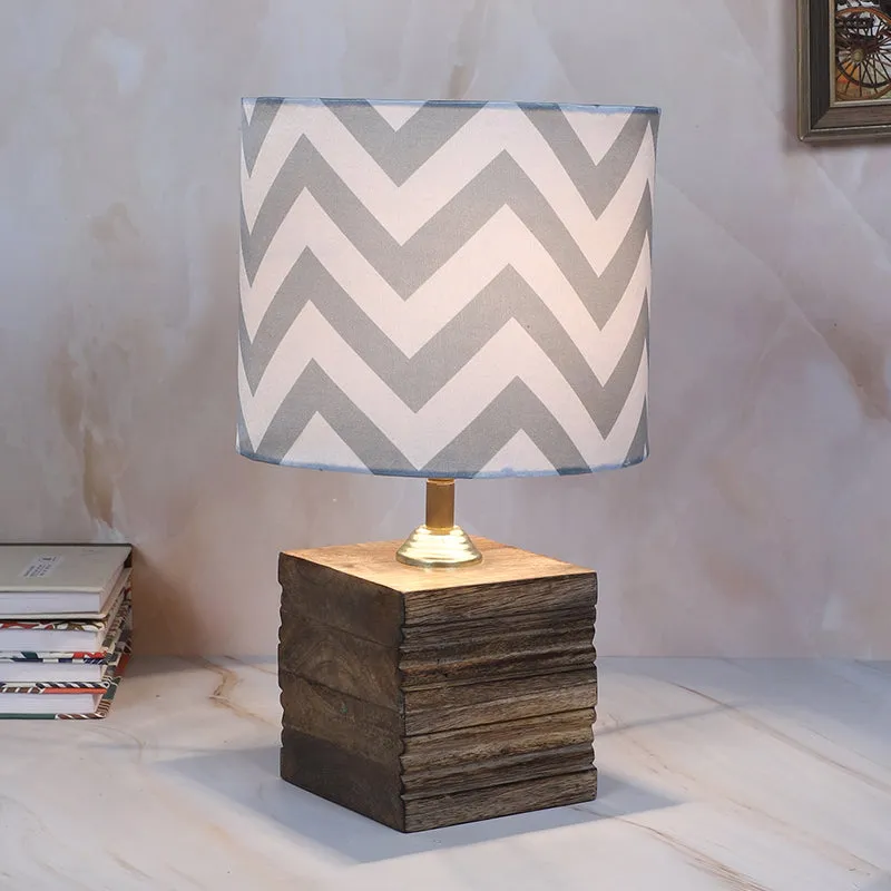 Chevron Light Cube Printed Mango Wood Table Lamp - Grey,White media 1