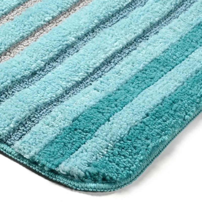 StripeScape Microfiber Bath Mats (Sky Blue) - Set of Two media 5