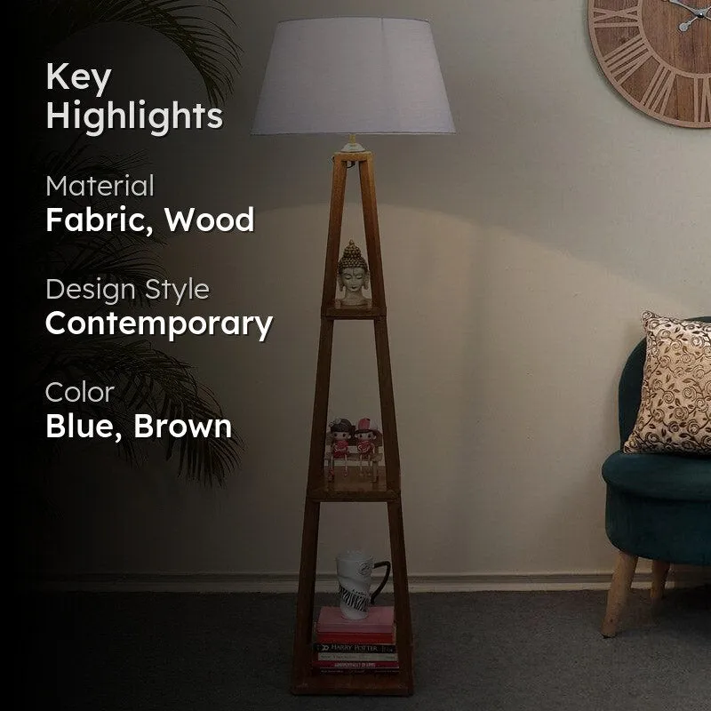 Blace Netima Wooden Floor Lamp With Shelf - Blue media 2