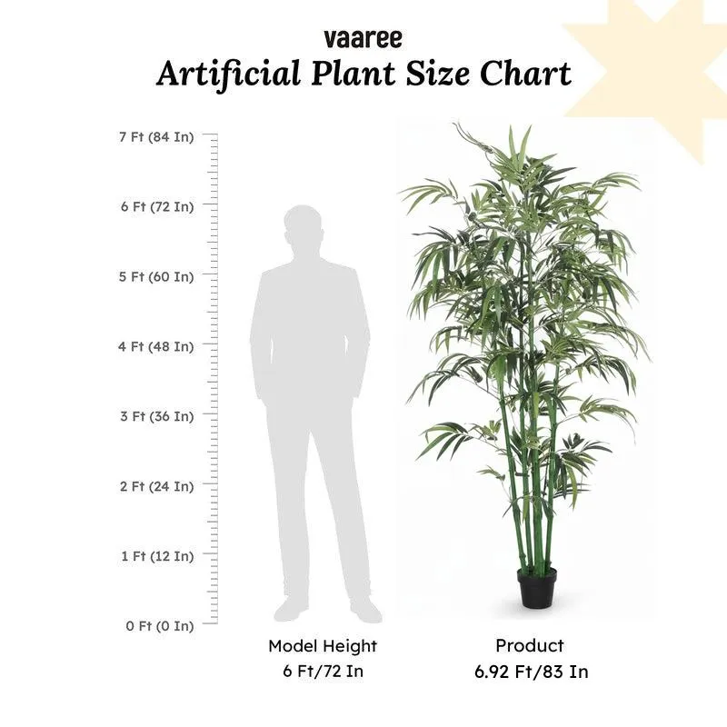 Faux Evergreen Bamboo Plant With Black Plastic Pot (6.89 ft) - Dark Green media 7