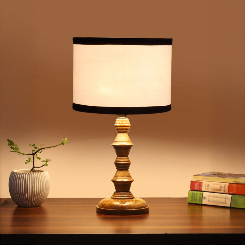 Cotin I Stripe Timber Wooden Table Lamp - White,Brown