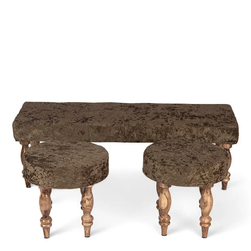 Alvino Sheesham Wooden Bench with Stools (Green) - Three Piece Set media 3