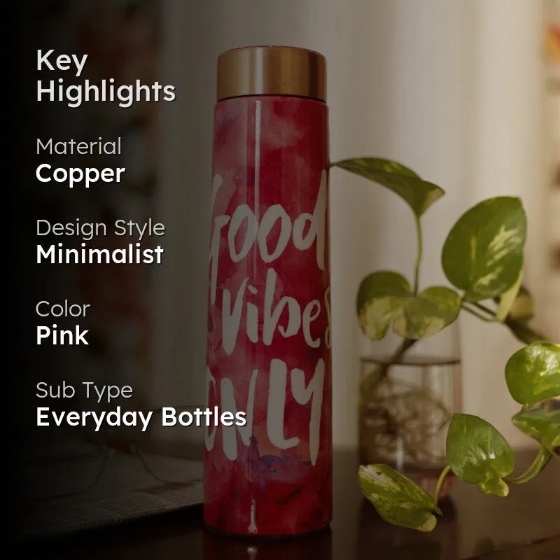 Pink Good Vibes Only Copper Water Bottle - 950 mL media 2