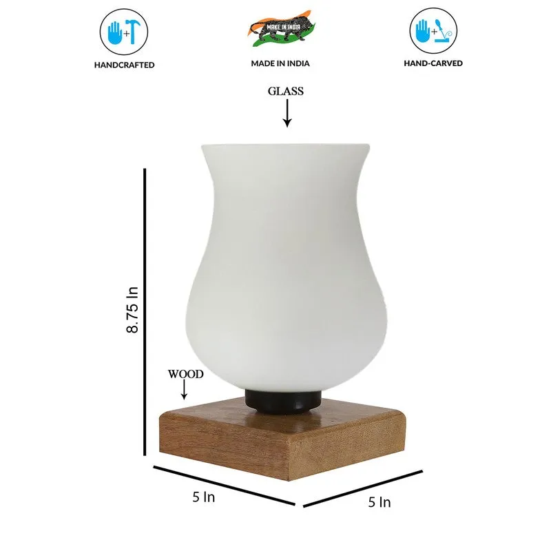 Skylora Glass Table Lamp With Wooden Base - White media 9