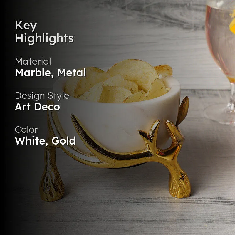 Carrara Cradle Marble Serving Bowl With Metal Stand (White) - 300 ML media 2