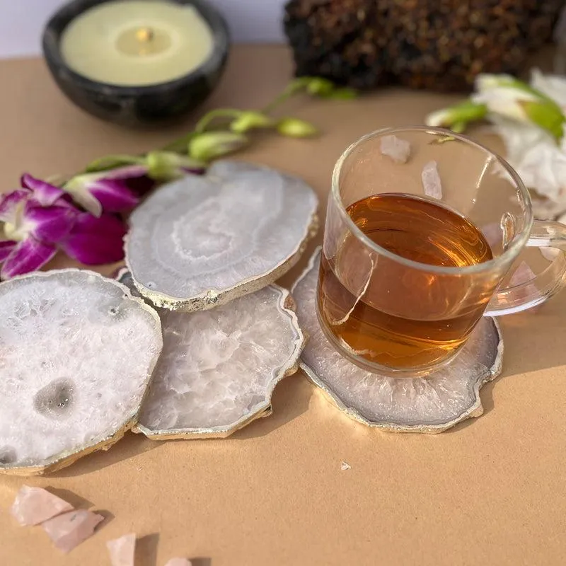 Silasa Handcrafted Crystal Agate Coaster (White) - Set Of Four media 5