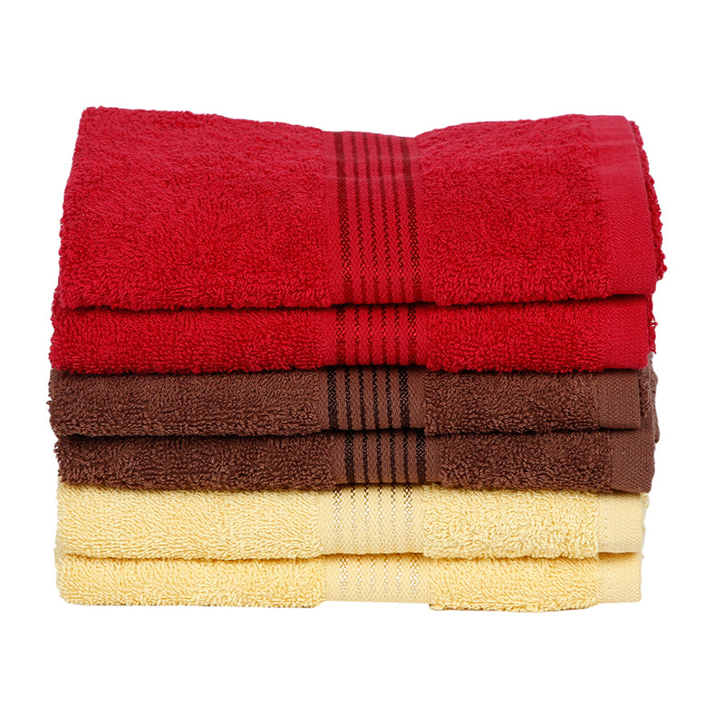 Pluma Cotton Hand & Face Towel (Brown,Red & Light Yellow) - Set Of Six media 3