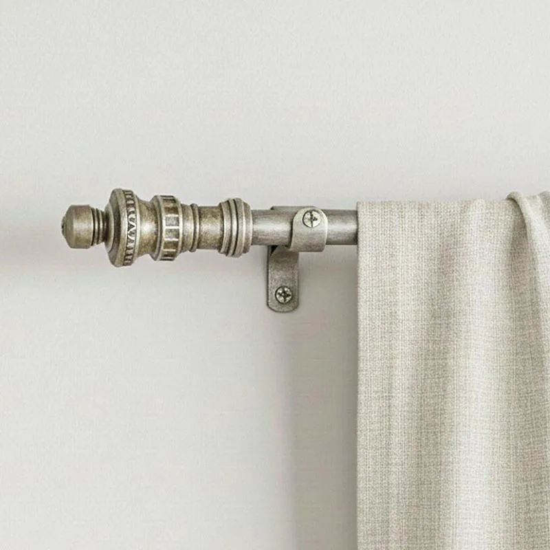 Vintage Carvette Extendable 1" Single Curtain Rod With Urn Finial & Brackets media 1
