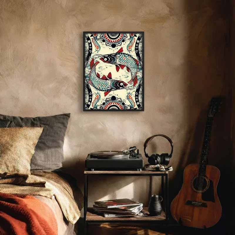 Fish Illustration Canvas Wall Painting With Black Frame media 9