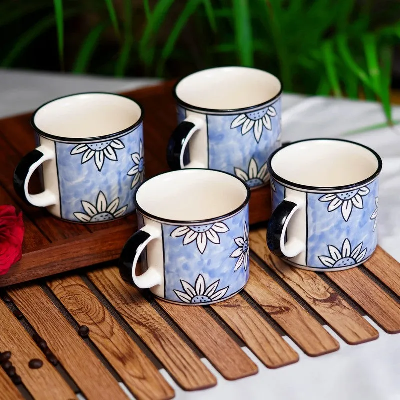 Ceramic Ceramic Coffee Mug (300 mL Each,Blue,White) - Set Of Four media 1