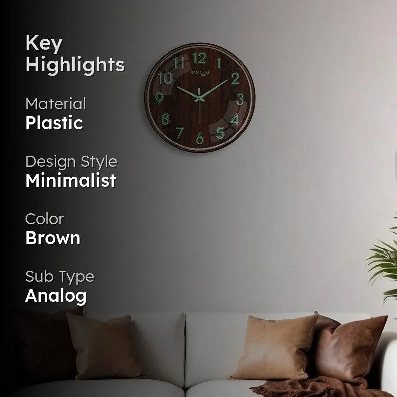 Elvric I Round Modern Plastic Wall Clock - Brown media 2
