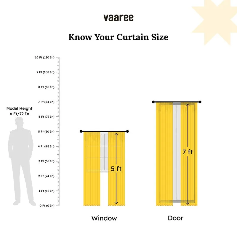 Size comparison showing shorter window and taller door curtain styles.