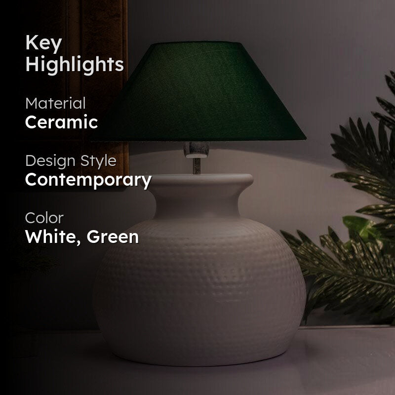 Gleam Quest Ceramic Table Lamp - White,Green media 2