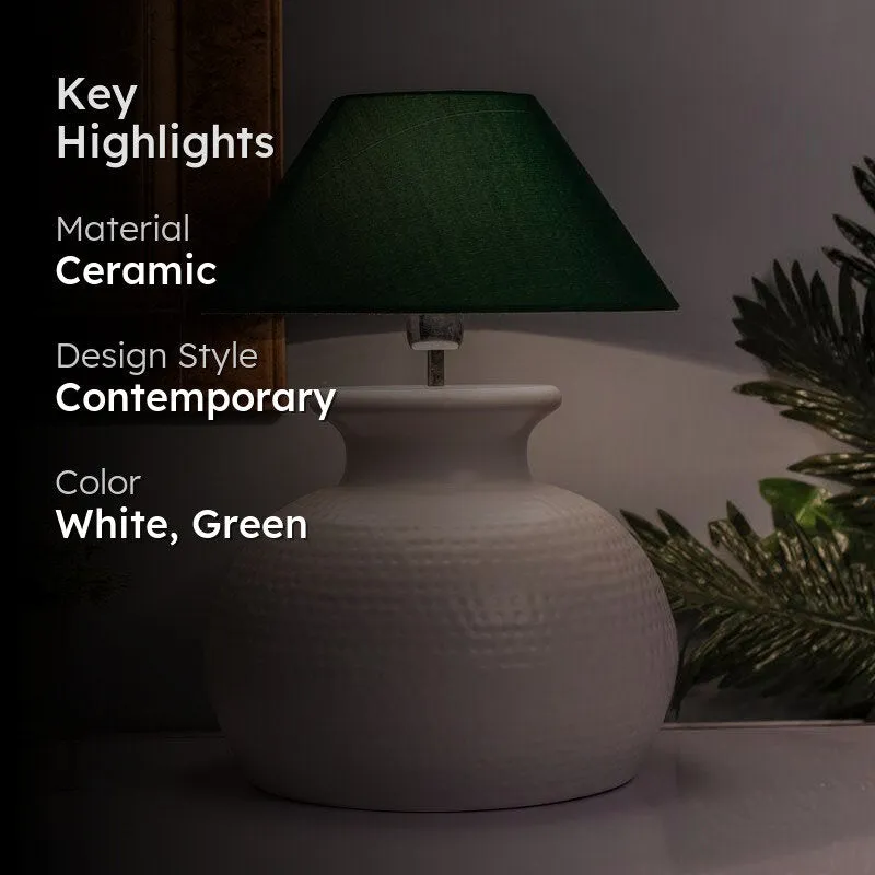 Gleam Quest Ceramic Table Lamp - White,Green media 2