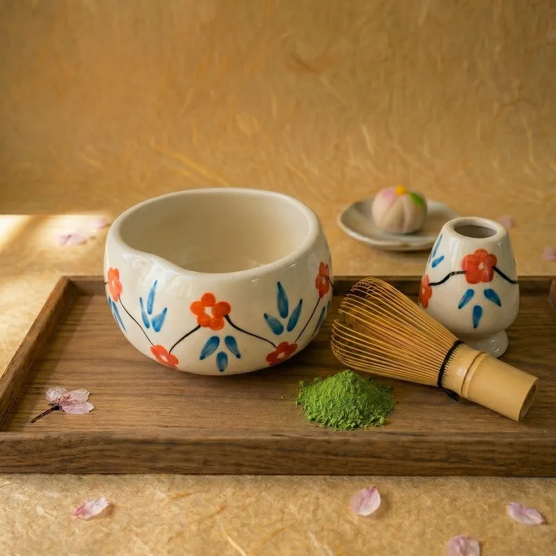 Tsubaki Ceramic Matcha Bowl & Whisk Holder Set - 550 mL media 1