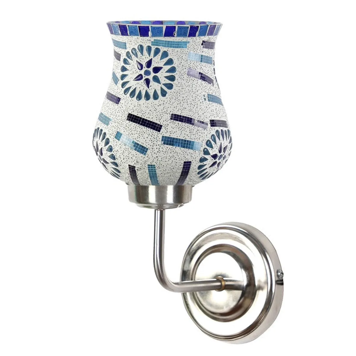 Front view of multicolour mosaic glass wall lamp on white background