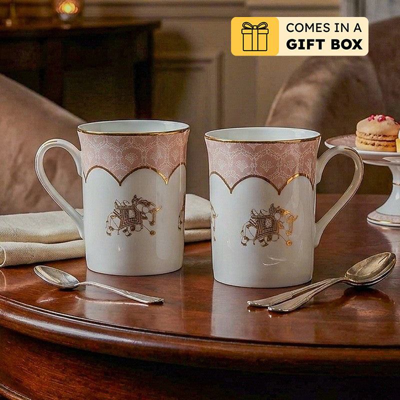Gilded Legacy 24k Gold Brushed Porcelain Coffee Mug (300 mL Each) - Set of Two - 300 ML