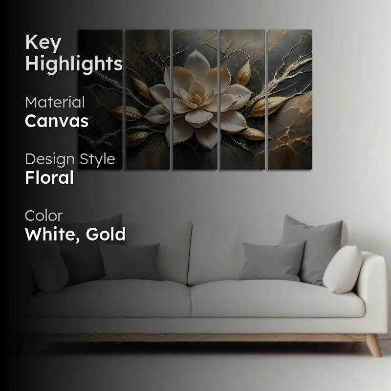 White Lotus Wall Painting - Set Of Five media 2