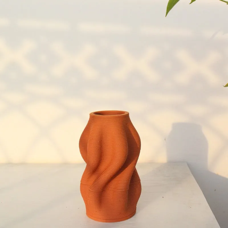 Handcrafted Wavy Terracotta Vase media 3