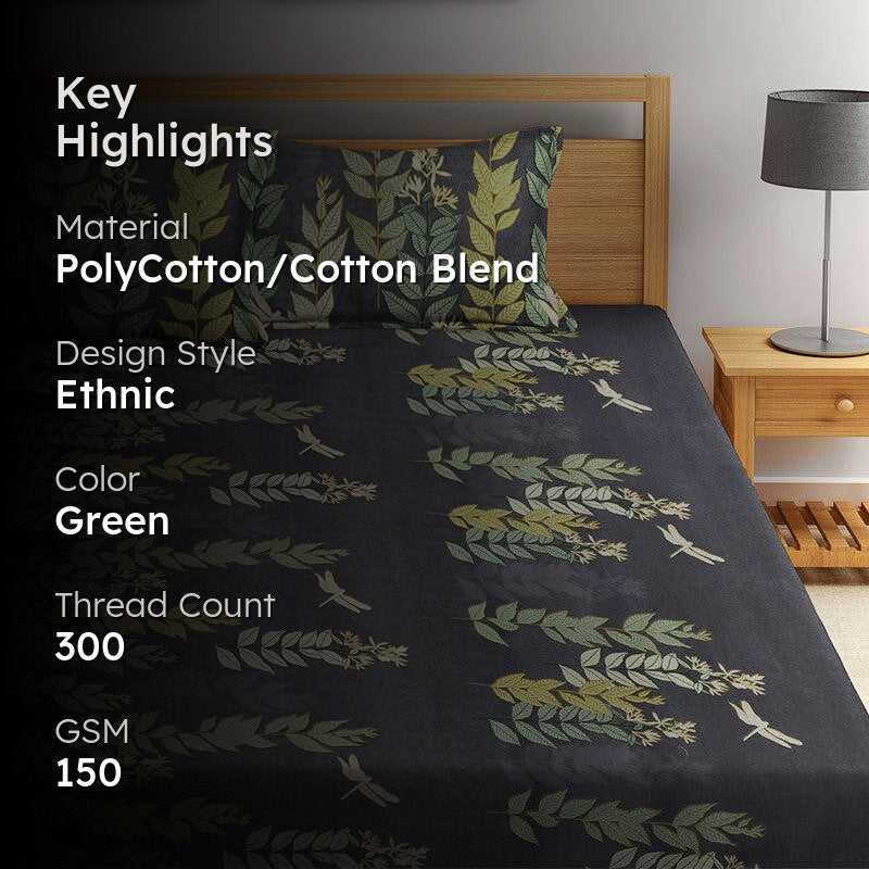 Whitey Floral PolyCotton Bedsheet  - 150 GSM media 2