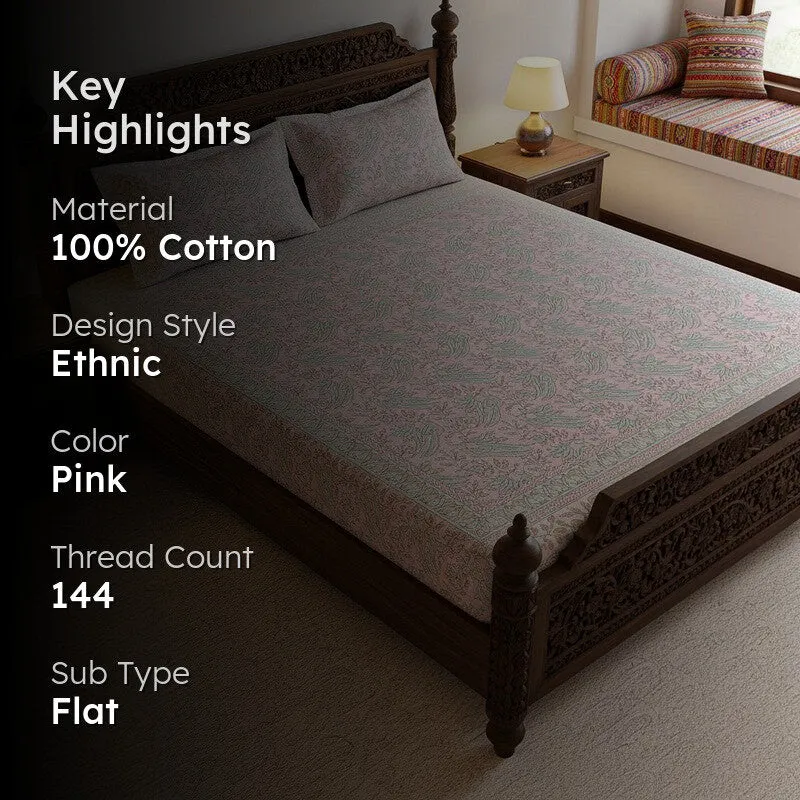Irava Floral Cotton Bedsheet (Pink) - 144 TC media 2