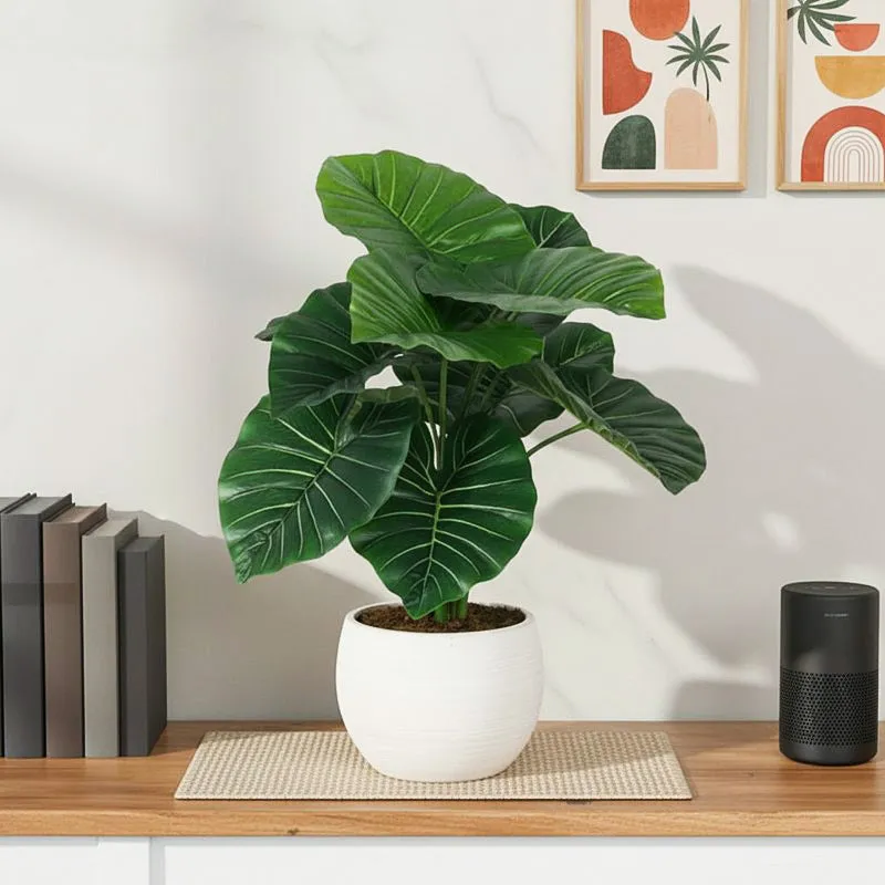 Faux Lush Rubber Fig Plant With Black Plastic Pot - 1.8 Feet media 1