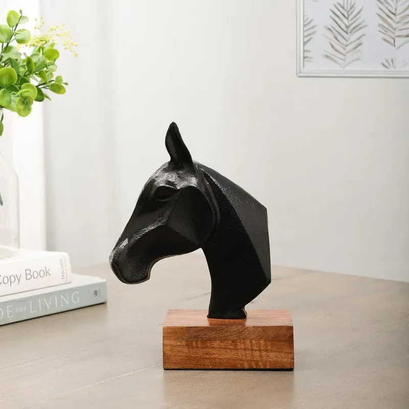 Noir Stallion Horse Head Aluminium Showpiece - Black media 1