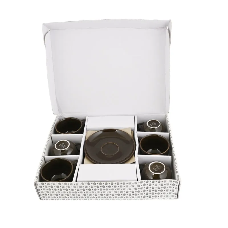 MorningSip Porcelain Cup & Saucer (Brown/240 mL Each) - Set of Six - 3