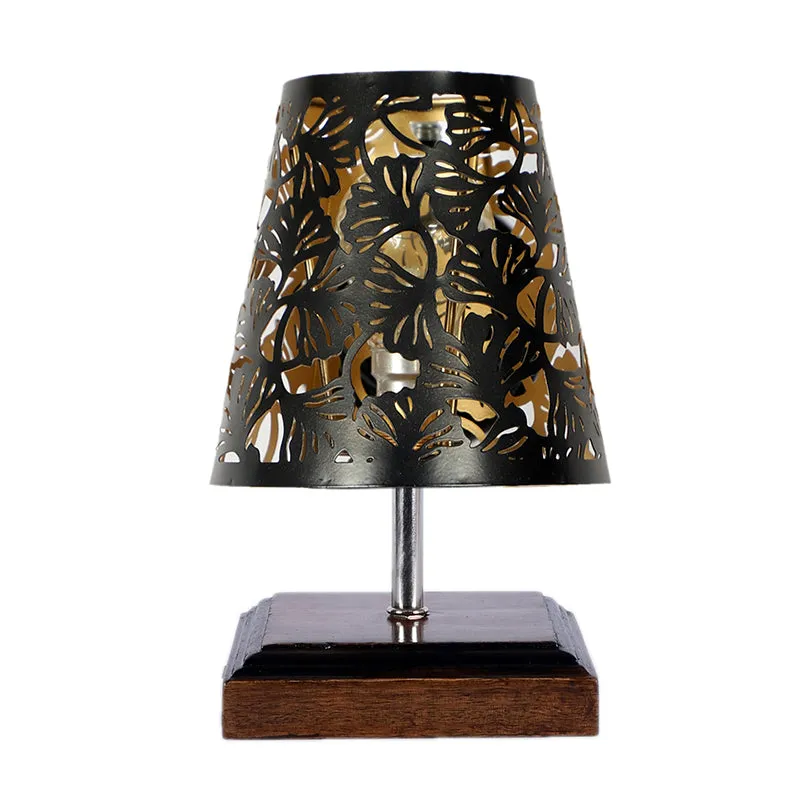 Niksha Etched Flora Metal Table Lamp - Black,Brown media 3