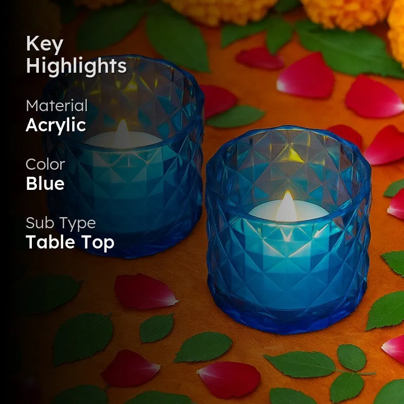 IllumiCraft Multi Design Tea Light Holders (Blue) - Set Of Two media 2